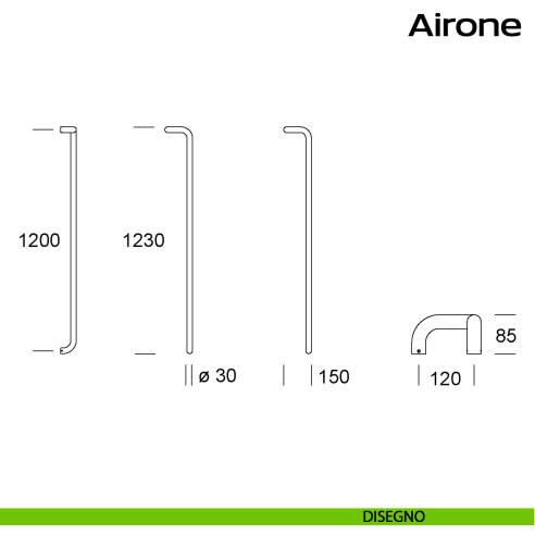 Maniglione tondo in acciaio per porta Airone Reguitti Inox zancato interasse 1200 mm