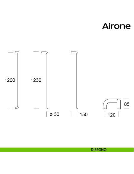 Maniglione tondo in acciaio per porta Airone Reguitti Inox zancato interasse 1200 mm
