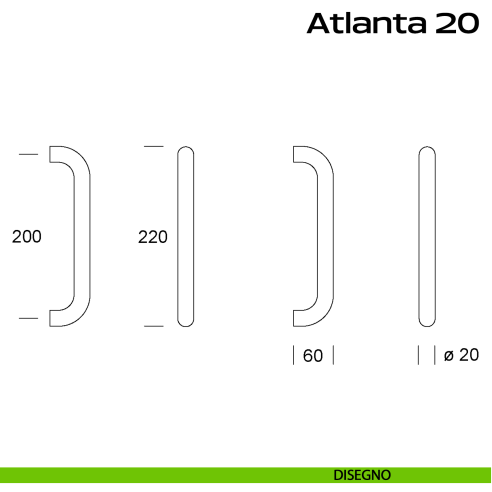 Maniglione acciaio diametro 20 mm per porta Atlanta 20 Reguitti Inox disegno