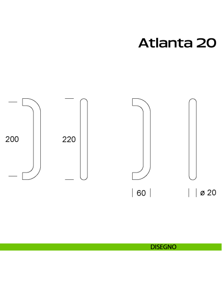 Maniglione acciaio diametro 20 mm per porta Atlanta 20 Reguitti Inox disegno