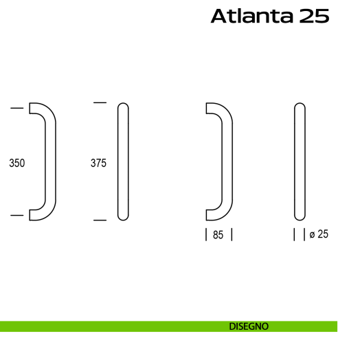 Maniglione acciaio diametro 25 mm per porta Atlanta 25 Reguitti Inox disegno
