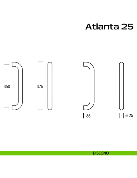 Maniglione acciaio diametro 25 mm per porta Atlanta 25 Reguitti Inox disegno