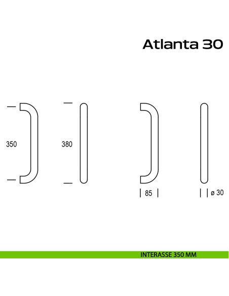 Maniglione acciaio per porta diametro 30 mm Atlanta 30 Reguitti Inox interasse 350 mm