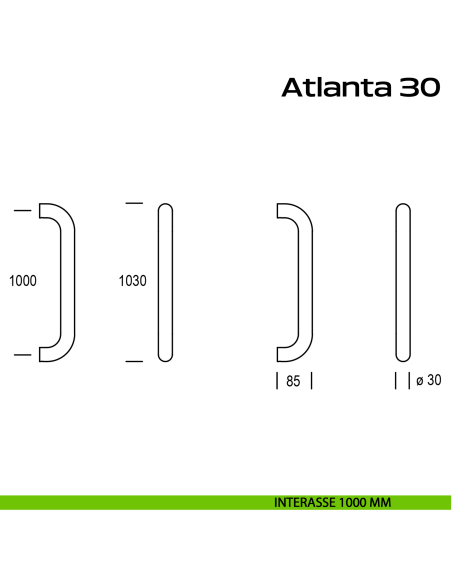 Maniglione acciaio per porta diametro 30 mm Atlanta 30 Reguitti Inox interasse 1000 mm