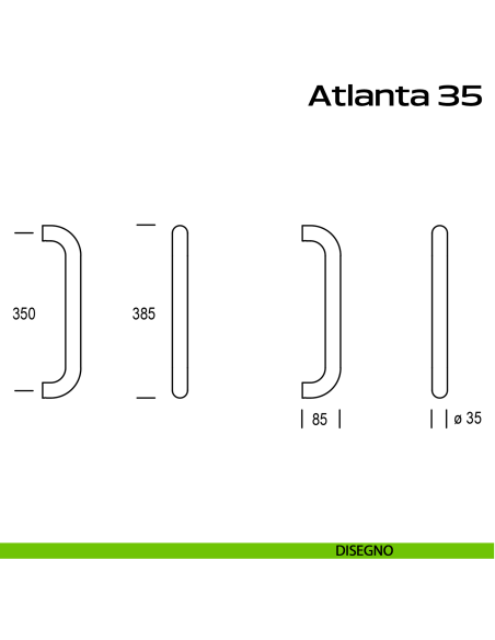 Maniglione acciaio per porta diametro 35 mm Atlanta 35 Reguitti Inox disegno