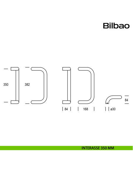 Maniglione zancato in acciaio per porta Bilbao Reguitti Inox interasse 350 mm