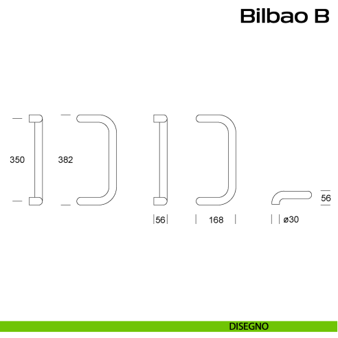 Maniglione ribassato in acciaio per porta Bilbao B Reguitti Inox disegno