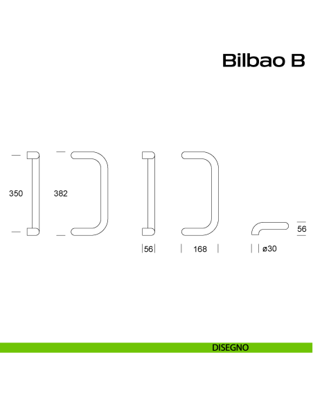 Maniglione ribassato in acciaio per porta Bilbao B Reguitti Inox disegno