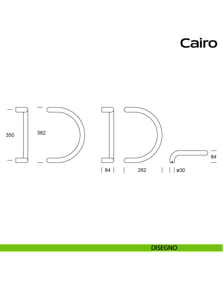 Maniglione spostato in acciaio per porta Cairo Reguitti Inox disegno