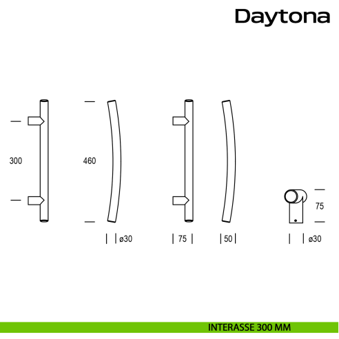 Maniglione curvo in acciaio per porta Daytona Reguitti Inox interasse 300 mm