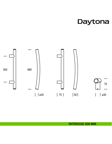 Maniglione curvo in acciaio per porta Daytona Reguitti Inox interasse 500 mm