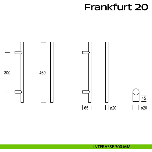 Maniglione acciaio per porta diametro 20 mm Frankfurt 20 Reguitti Inox interasse 300 mm