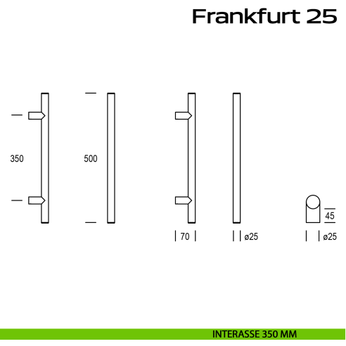 Maniglione acciaio per porta diametro 25 mm Frankfurt 25 Reguitti Inox interasse 350 mm