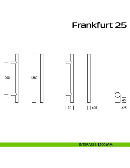 Maniglione acciaio per porta diametro 25 mm Frankfurt 25 Reguitti Inox interasse 1200 mm