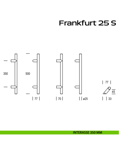 Maniglione zancato in acciaio per porta Frankfurt 25 S Reguitti Inox interasse 350 mm