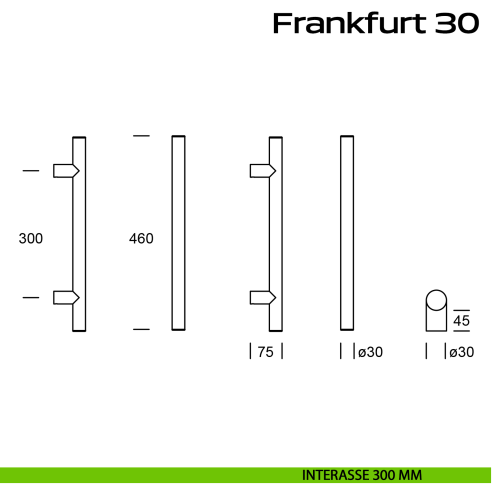 Maniglione acciaio per porta diametro 30 mm Frankfurt 30 Reguitti Inox interasse 300 mm