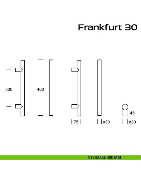 Maniglione acciaio per porta diametro 30 mm Frankfurt 30 Reguitti Inox interasse 300 mm
