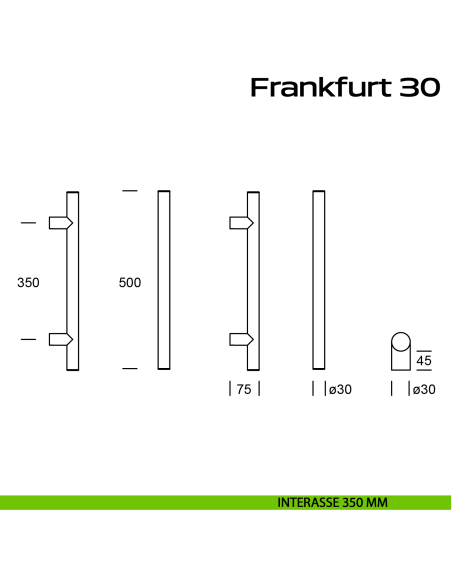 Maniglione acciaio per porta diametro 30 mm Frankfurt 30 Reguitti Inox interasse 350 mm