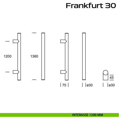 Maniglione acciaio per porta diametro 30 mm Frankfurt 30 Reguitti Inox interasse 1200 mm