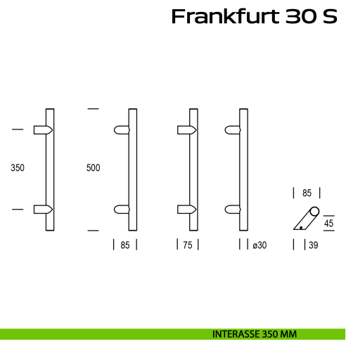 Maniglione spostato in acciaio per porta Frankfurt 30 S Reguitti Inox interasse 350 mm