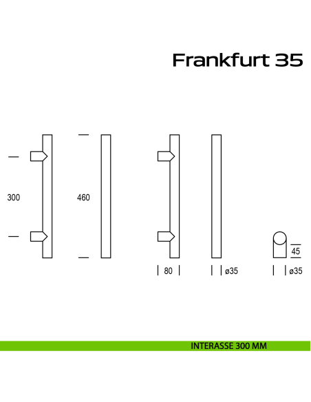 Maniglione acciaio per porta diametro 35 mm Frankfurt 35 Reguitti Inox interasse 300 mm