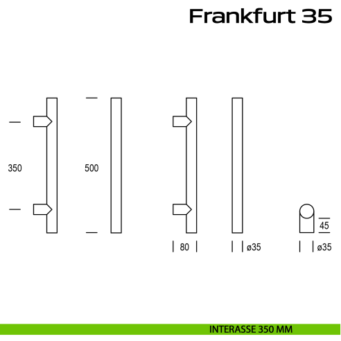 Maniglione acciaio per porta diametro 35 mm Frankfurt 35 Reguitti Inox interasse 350 mm