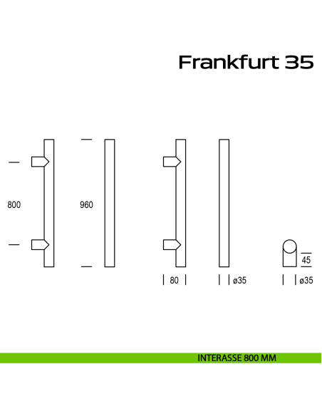 Maniglione acciaio per porta diametro 35 mm Frankfurt 35 Reguitti Inox interasse 800 mm