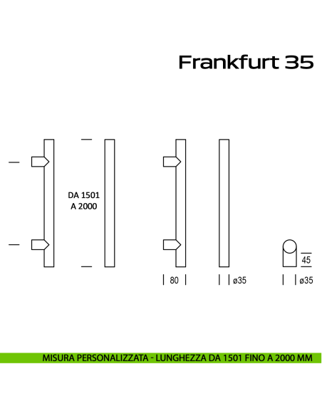 Maniglione acciaio per porta diametro 35 mm Frankfurt 35 Reguitti Inox lunghezza personalizzata da 1501 mm fino a 2000 mm