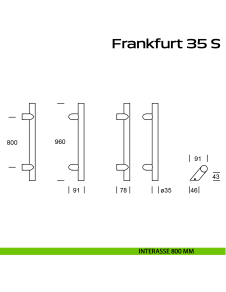 Maniglione in acciaio per porta Frankfurt 35 S Reguitti Inox zancato interasse 800 mm
