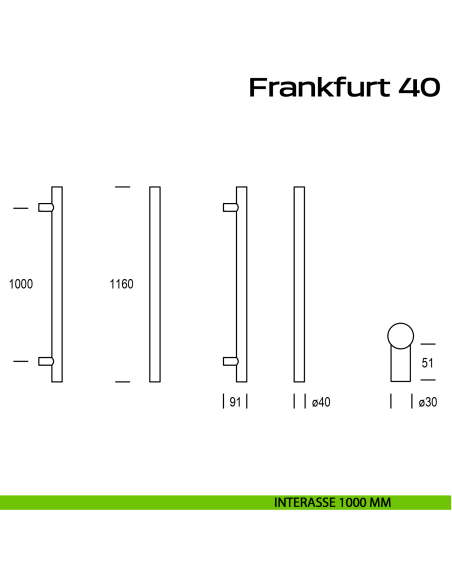 Maniglione acciaio per porta Frankfurt 40 Reguitti Inox dritto interasse 1000 mm