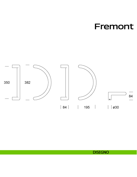 Maniglione curvo in acciaio per porta Fremont Reguitti Inox disegno