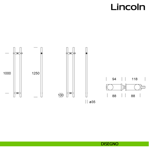 Maniglione con cilindro e nottolino accoppiato per porta Lincoln Reguitti Inox disegno