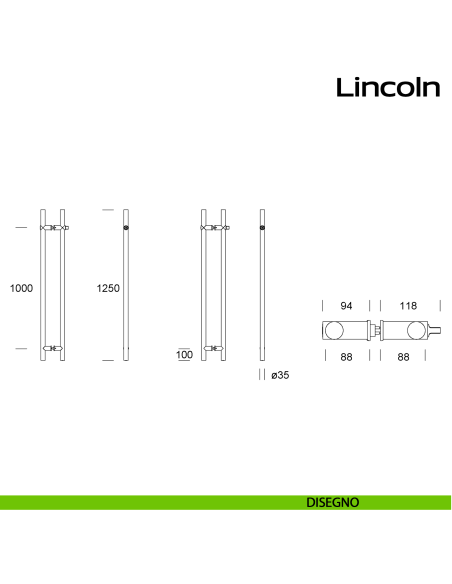 Maniglione con cilindro e nottolino accoppiato per porta Lincoln Reguitti Inox disegno