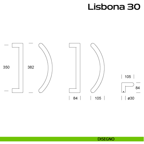 Maniglione curvo in acciaio per porta Lisbona 30 Reguitti Inox disegno