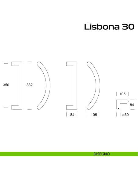 Maniglione curvo in acciaio per porta Lisbona 30 Reguitti Inox disegno