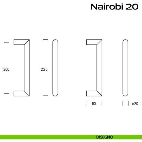 Maniglione acciaio diametro 20 mm per porta Nairobi 20 Reguitti Inox disegno