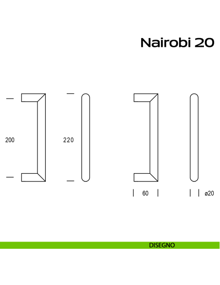 Maniglione acciaio diametro 20 mm per porta Nairobi 20 Reguitti Inox disegno