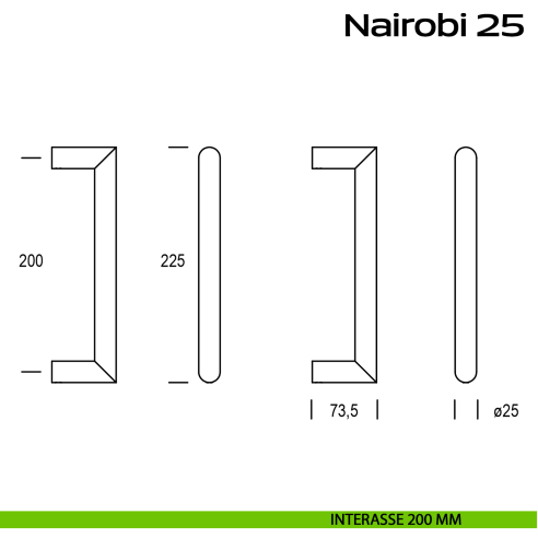 Maniglione acciaio per porta diametro 25 mm Nairobi 25 Reguitti Inox interasse 200 mm