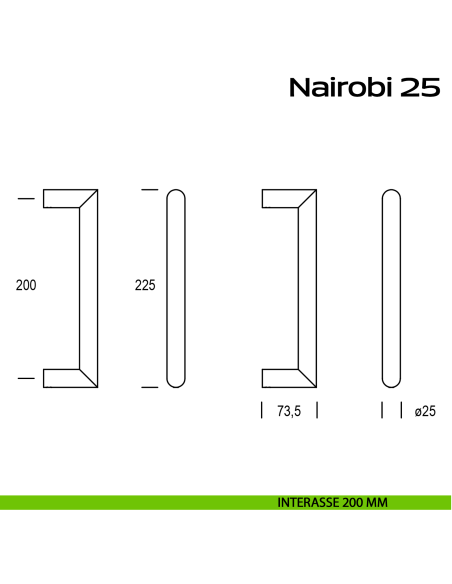 Maniglione acciaio per porta diametro 25 mm Nairobi 25 Reguitti Inox interasse 200 mm