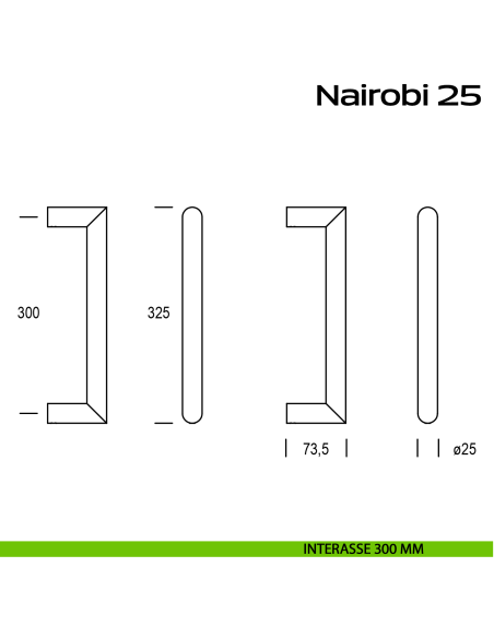 Maniglione acciaio per porta diametro 25 mm Nairobi 25 Reguitti Inox interasse 300 mm