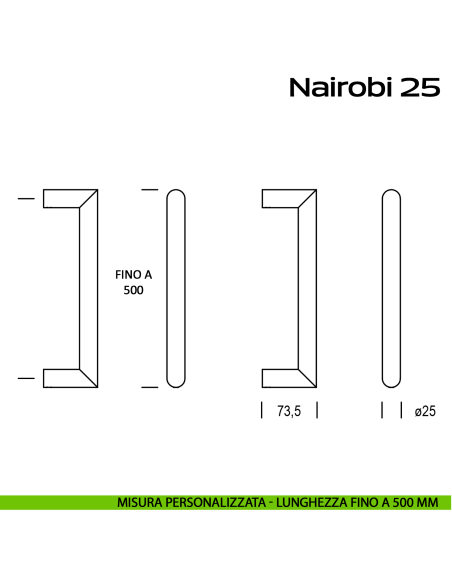 Maniglione acciaio per porta diametro 25 mm Nairobi 25 Reguitti Inox lunghezza personalizzata fino a 500 mm