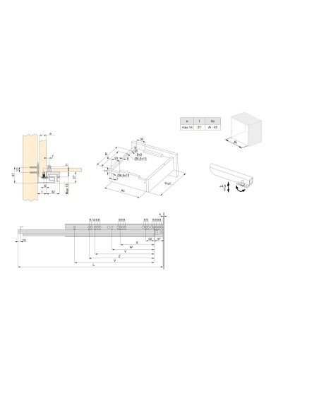 Emuca Set di guide per cassetti a scomparsa Silver, estrazione totale, chiusura soft, Profondità 300 mm, Acciaio, Zincato bianco