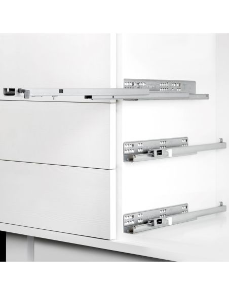 Emuca Set di guide per cassetti a scomparsa Silver, estrazione totale, chiusura soft, profondità 400 mm, Acciaio, Zincato bianco