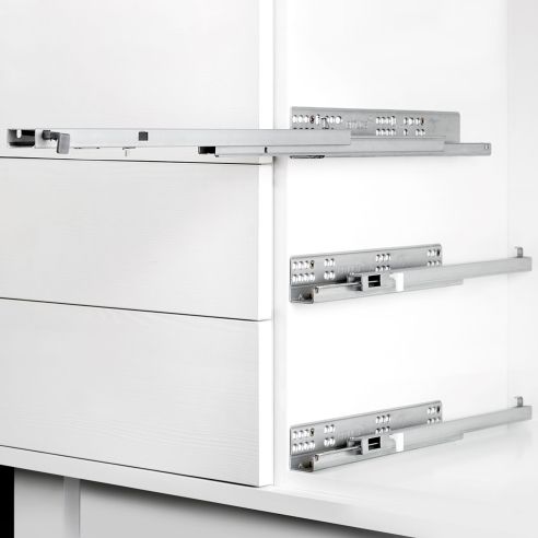 Emuca Set di guide per cassetti a scomparsa Silver, estrazione totale, chiusura soft, profondità 450 mm, Acciaio, Zincato bianco