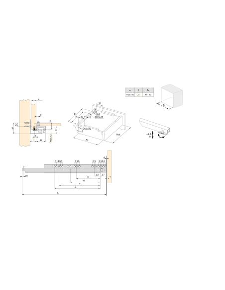 Emuca Set di guide per cassetti a scomparsa Silver, estrazione totale, push, profondità 250 mm, Acciaio, Zincato bianco