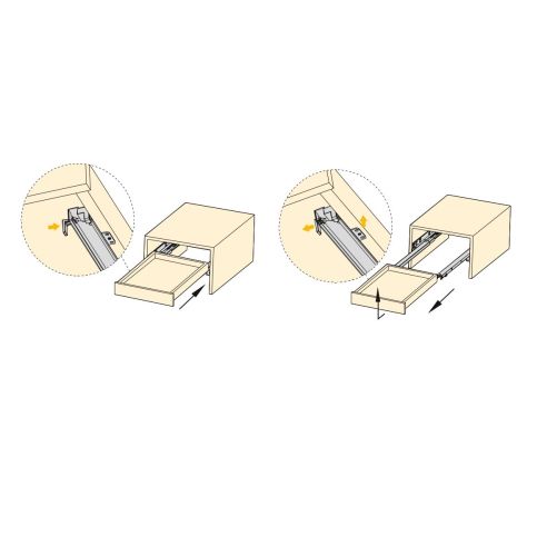 Emuca Set di guide per cassetti a scomparsa Silver, estrazione totale, push, profondità 250 mm, Acciaio, Zincato bianco