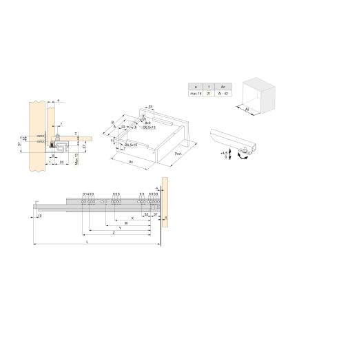 Emuca Set di guide per cassetti a scomparsa Silver, estrazione totale, push, profondità 450 mm, Acciaio, Zincato bianco