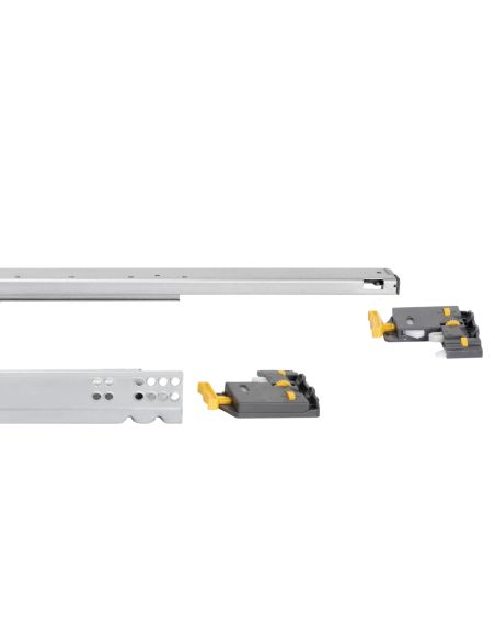 Emuca Set di guide per cassetti a scomparsa Silver, estrazione totale, con chiusura soft e aggancio, profondità 440 mm, Acciaio,