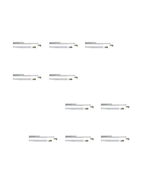 Emuca Lotto di 10 set di guide a scomparsa Silver, estrazione totale, con chiusura soft e aggancio, profondità 440 mm, Acciaio, 