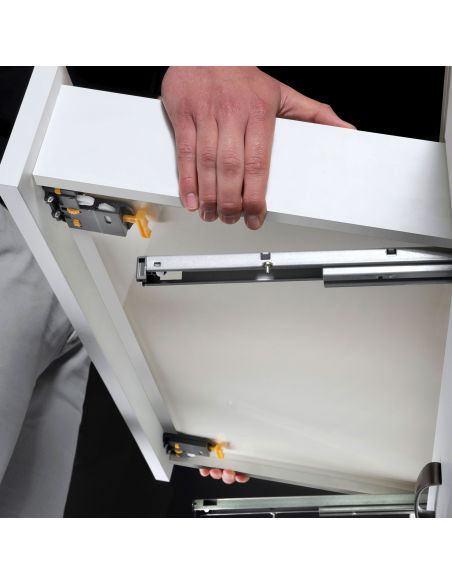 Emuca Lotto di 10 set di guide a scomparsa Silver, estrazione totale, con chiusura soft e aggancio, profondità 440 mm, Acciaio, 